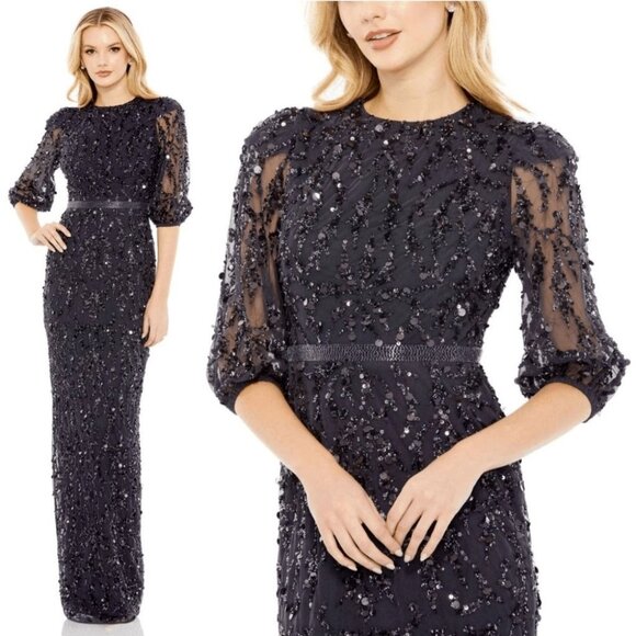 Mac Duggal Dresses & Skirts - NWT Mac Duggal Sequined Elbow Sleeve Gown SZ 18 MIDNIGHT BLUE 93790